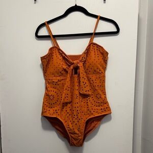 Orange Eyelet Swimsuit & Cover up skirt NWOT | L